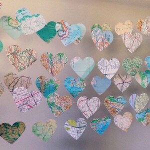 10ft Vintage Atlas Heart Garland home decor, wedding, party decoration, travel garland, high tea image 4