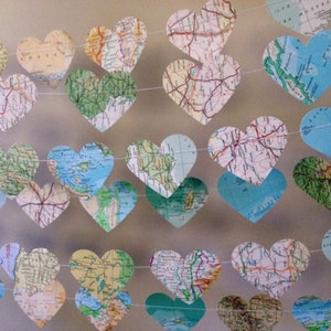 10ft Vintage Atlas Heart Garland home decor, wedding, party decoration, travel garland, high tea image 3