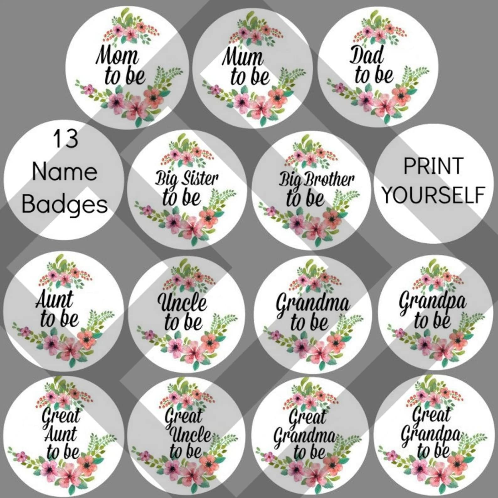 13 DIY Printable Baby Shower Badge Mom to Be Mum to Be Grandma to Be ...