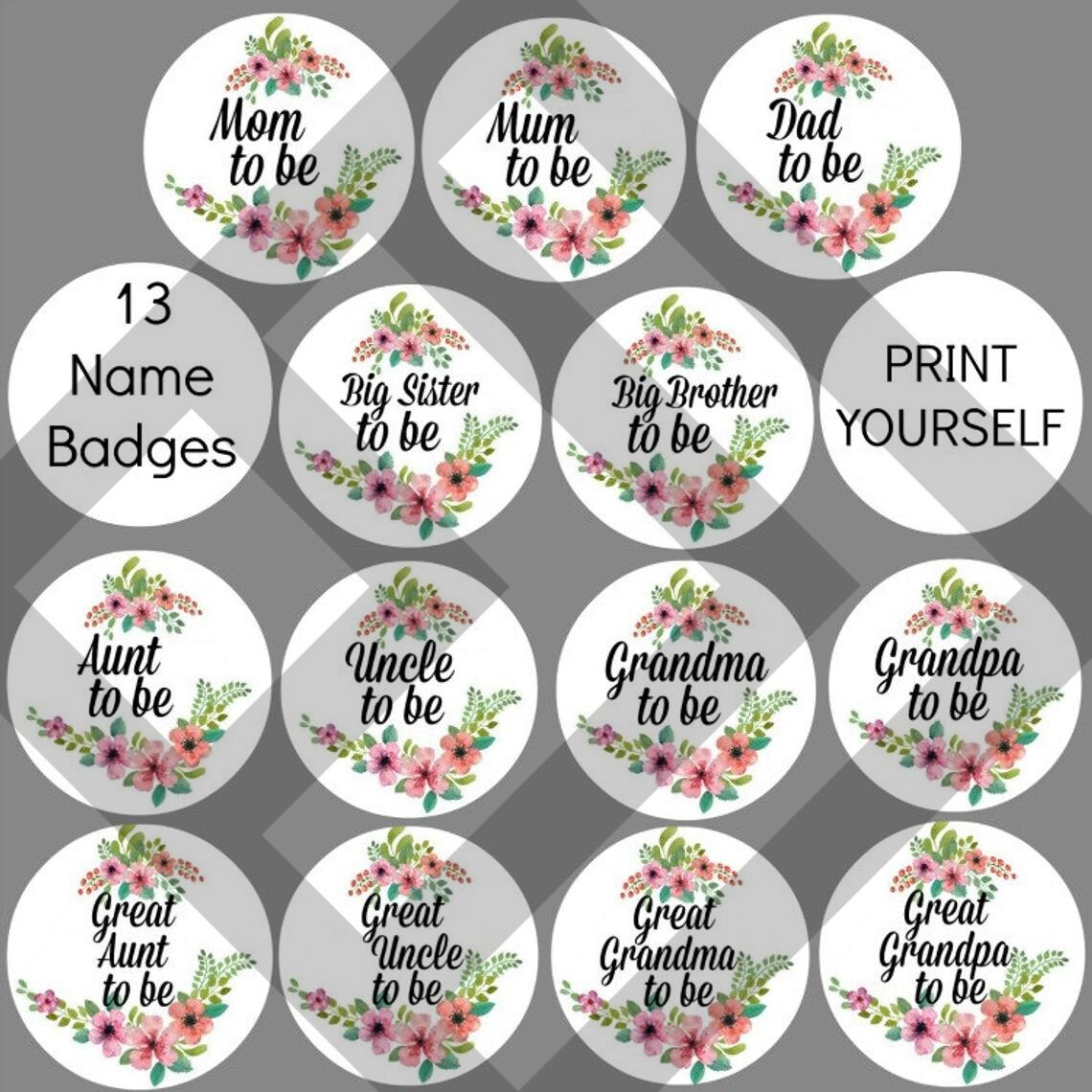 13 DIY Printable Baby Shower Badge Mom to Be Mum to Be Grandma to Be