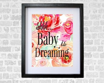 Baby Is Dreaming Nursery Art Digital Print Wall Art Print 8 x 10 INSTANT DOWNLOAD Nursery Decor  Watercolor Peonies Baby Shower Gift