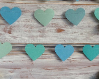 3 Metres Tropical Collection Ocean Aqua Azure Blue Large Heart Garland Shabby Chic beach wedding decoration, baby shower decoration