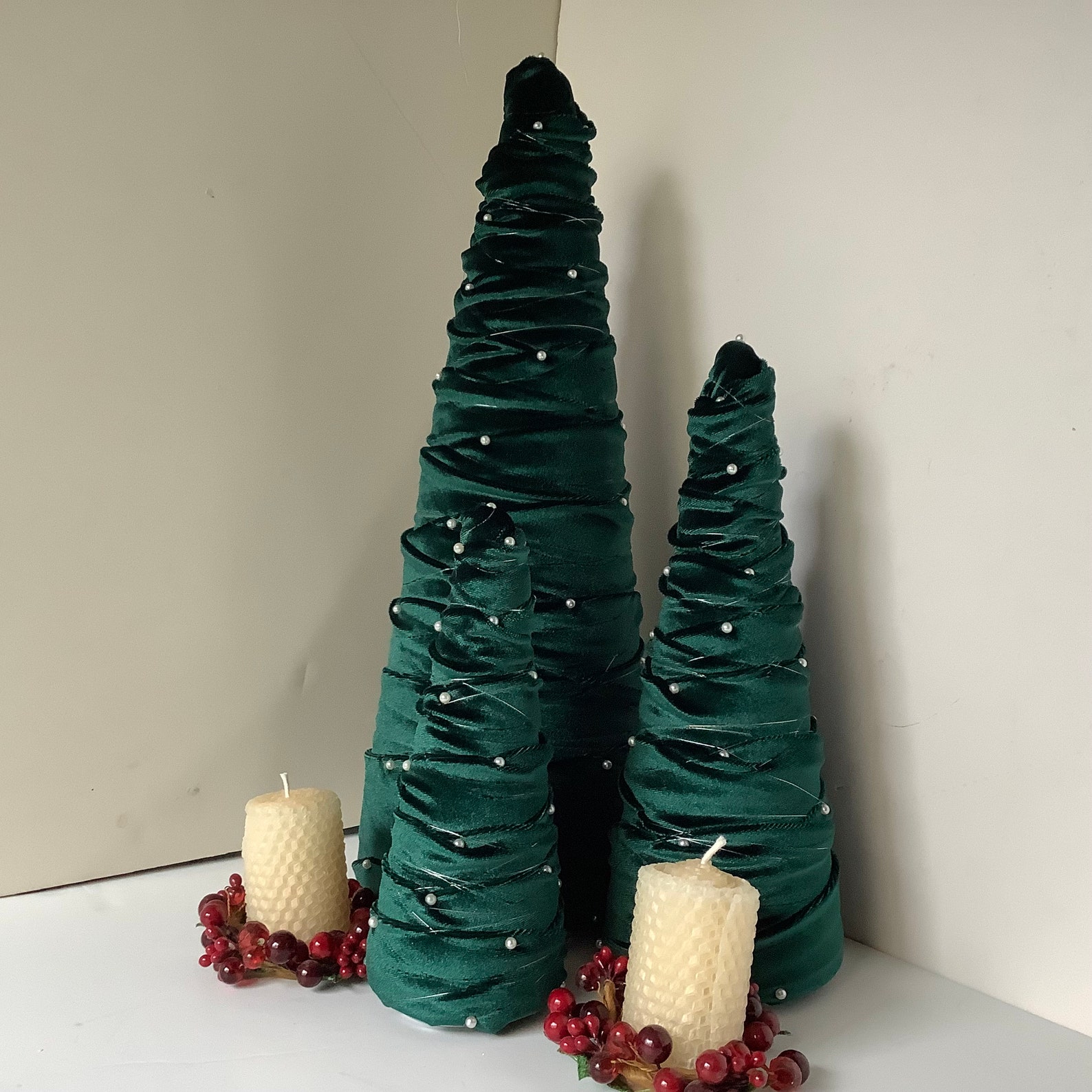 Forest Green Velvet Cone Trees Small Velvet Cone Tree Cone Etsy