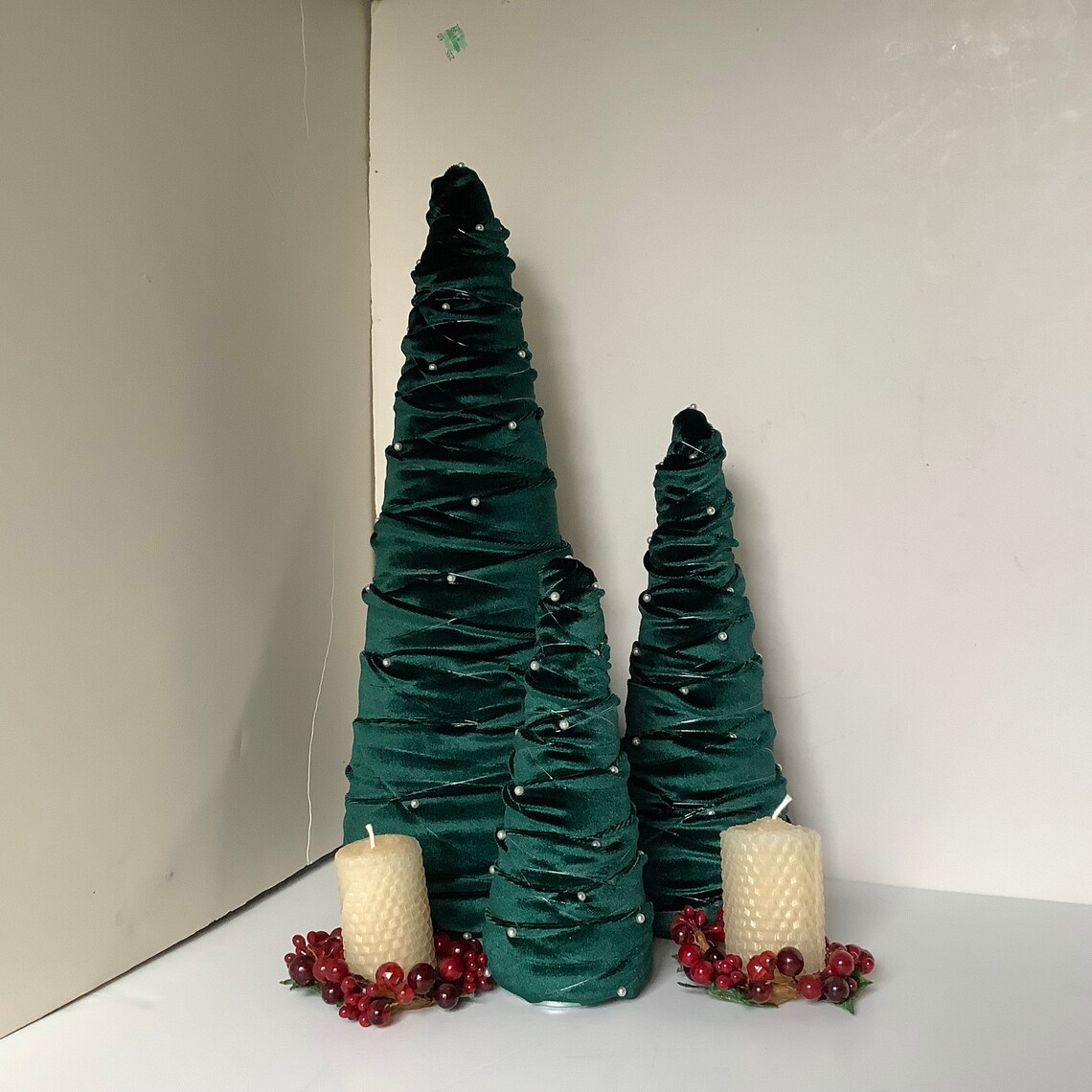 Forest Green Velvet Cone Trees Small Velvet Cone Tree Cone Etsy