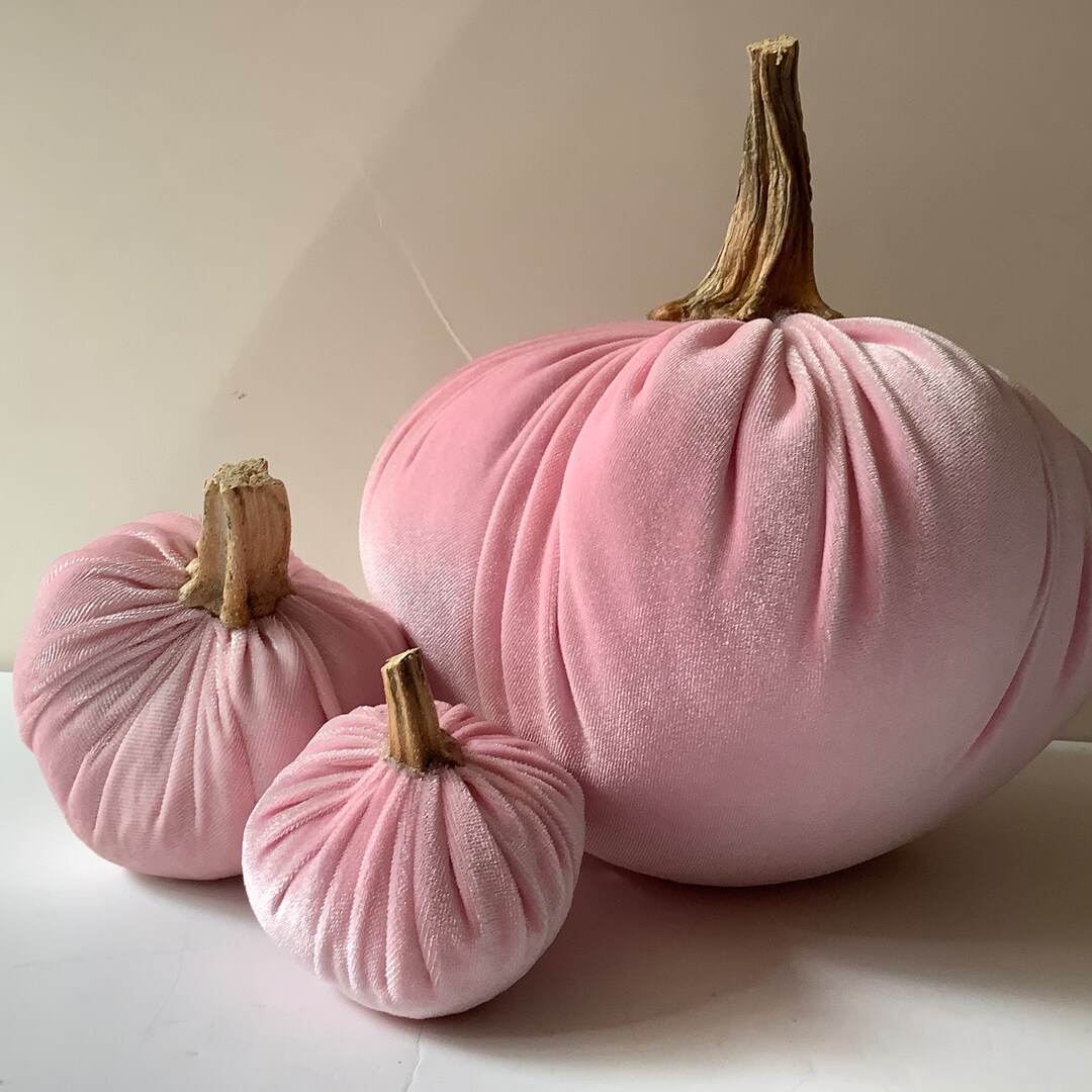Pink Velvet Pumpkins, Pink Halloween Pumpkins, XL Pink Velvet Pumpkins, Fall Decor Etsy