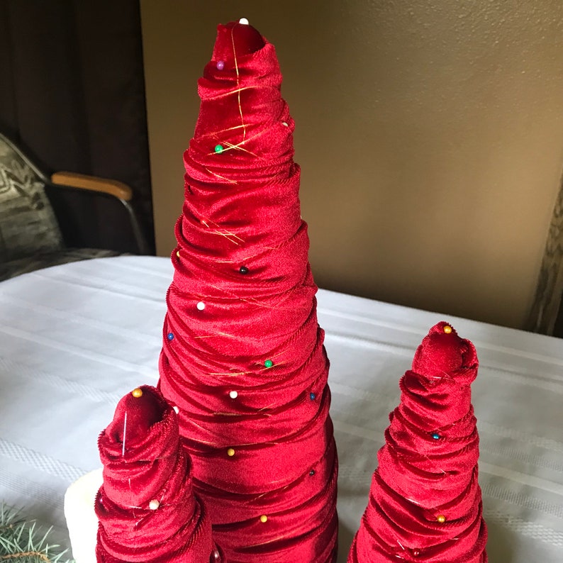 Deep Red Velvet Cone Trees Cone Trees Velvet Trees Etsy