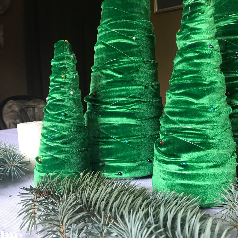 Emerald Green Velvet Trees Green Cone Trees Cone Trees Etsy