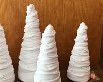 Soft White Velvet Trees, Velvet Cone Trees, Winter White Velvet Trees, Velvet Trees, Winter Decor