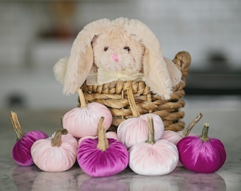Soft Velvet Pumpkins: Pink & Magenta Plush Decor (Set of 3)