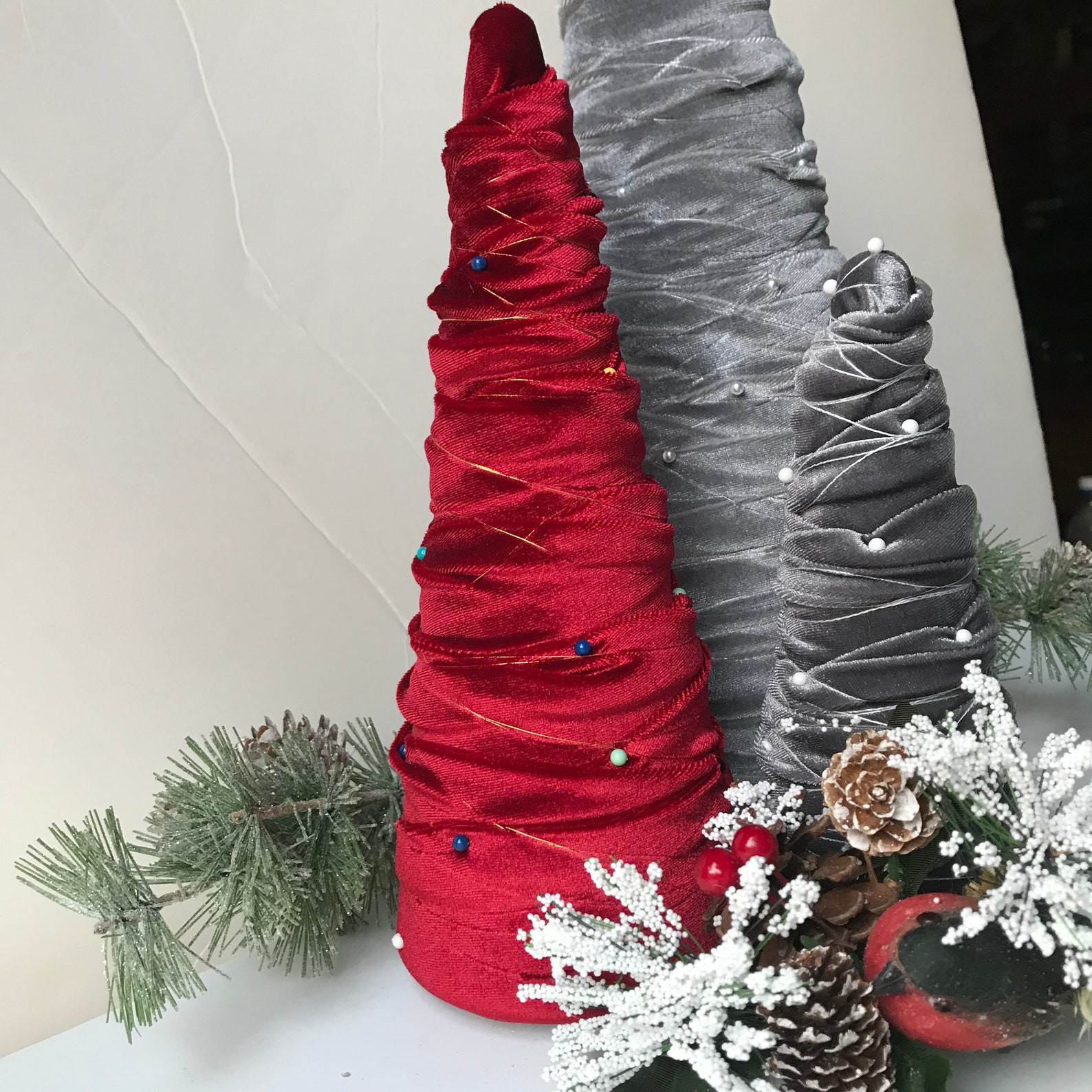 Beautiful Velvet Christmas Trees, Velvet Trees, Green Velvet Trees