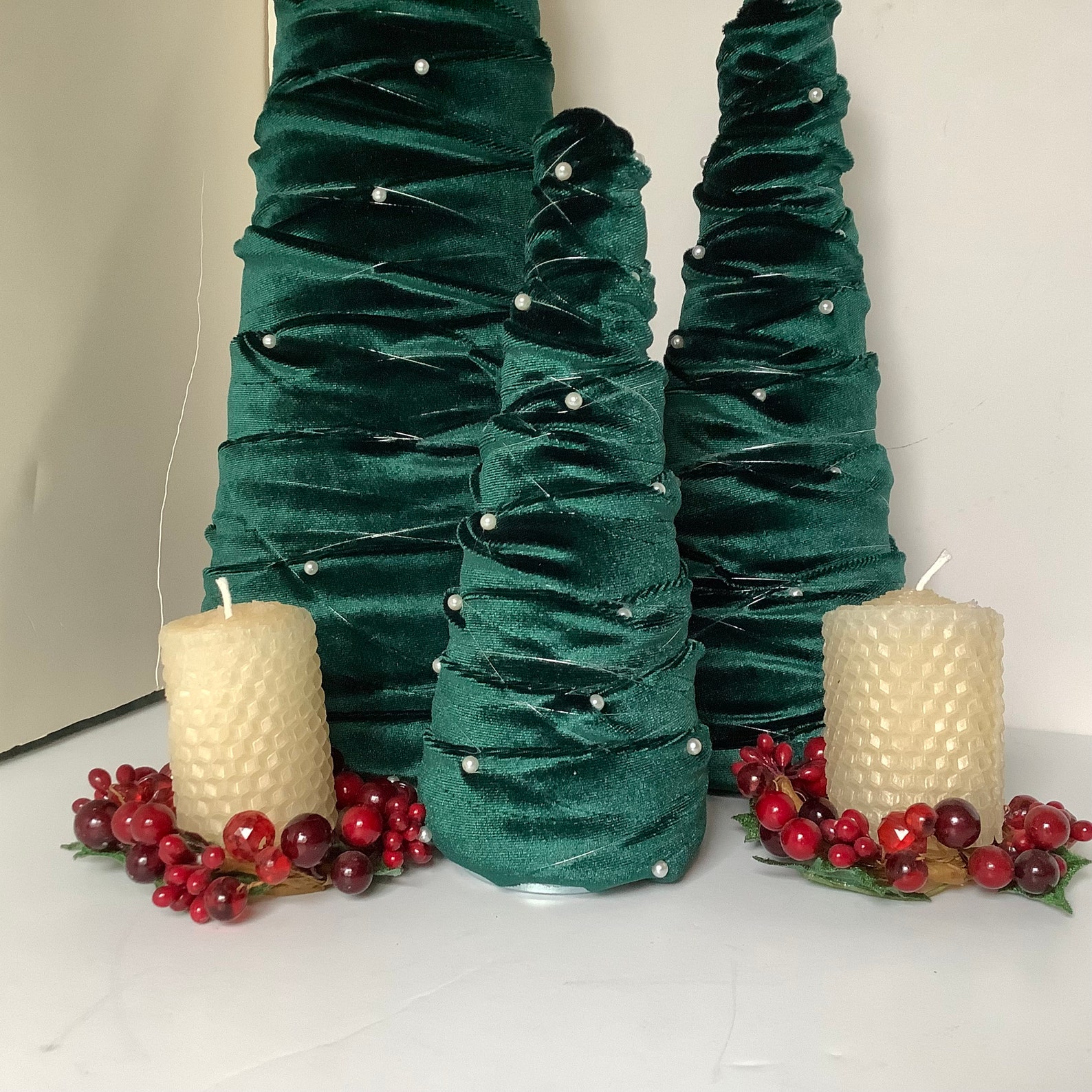 Forest Green Velvet Cone Trees Small Velvet Cone Tree Cone Etsy