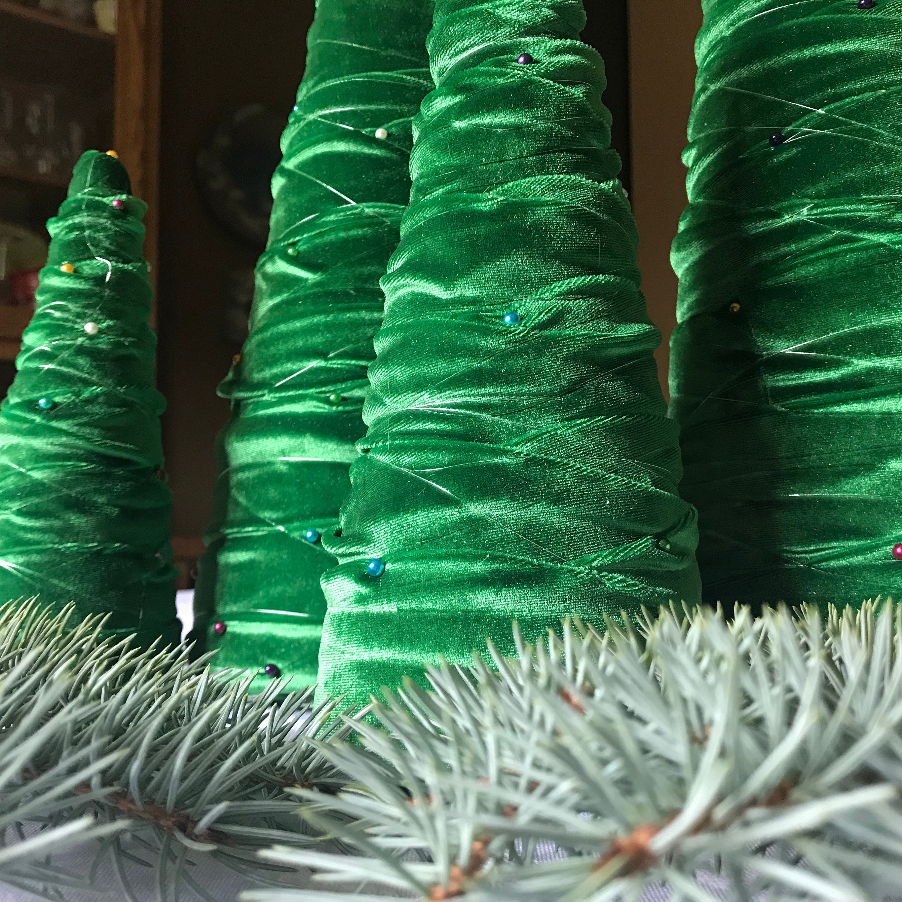 Christmas Green Velvet Trees Green Cone Trees Cone Trees Etsy