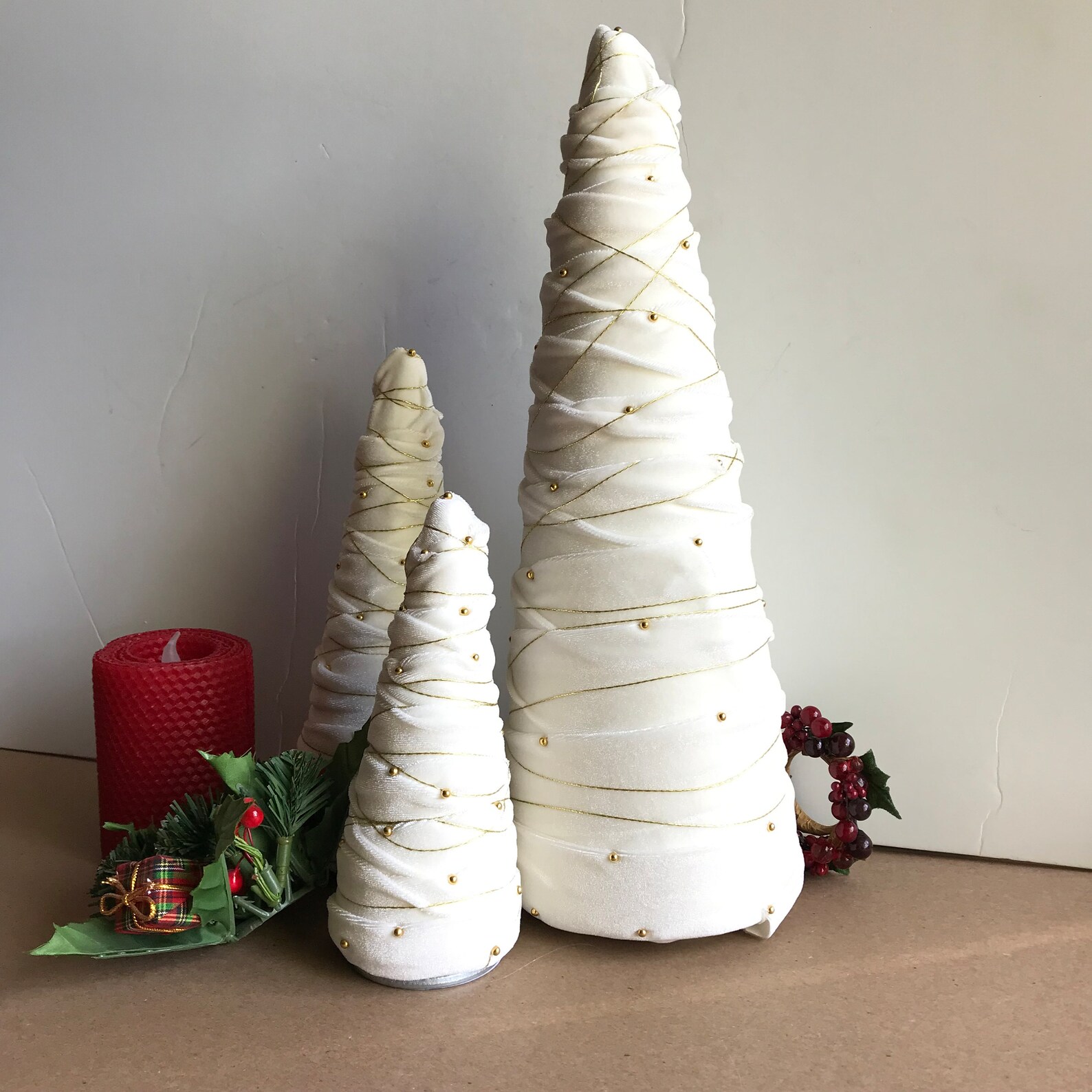 Offwhite Velvet Cone Trees Christmas White Trees Etsy