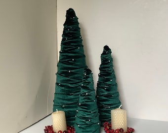 Forest Green Velvet Cone Trees, Small Velvet Cone Tree, Cone Trees, Forest Green Cone Trees