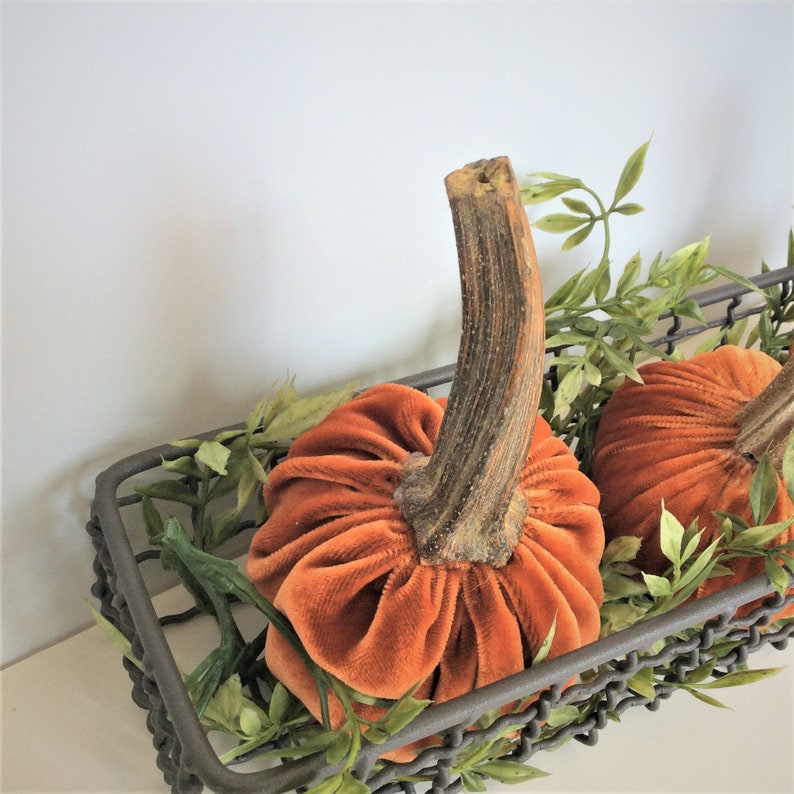 Plush Velvet Pumpkins in a Wire Basket Pumpkin Centerpiece - Etsy