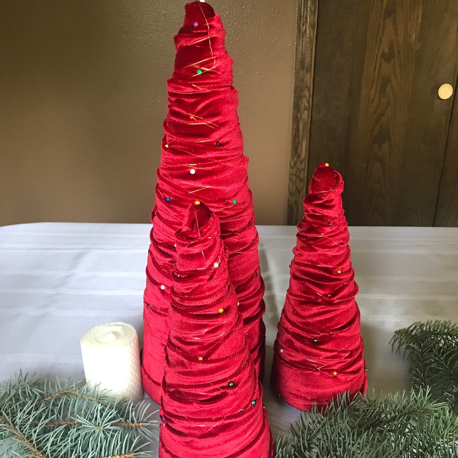 Deep Red Velvet Cone Trees Cone Trees Velvet Trees Etsy