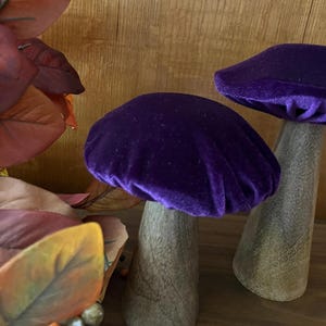 Wood Mushroom with Velvet Top, Velvet Mushroom, Rustic Home Decor, Fall Farmhouse Decor, Cottagecore