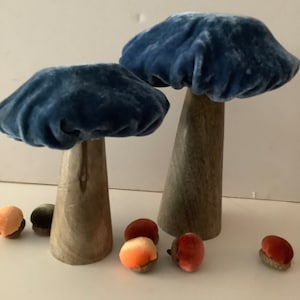 Wood Mushroom with Velvet Top, Velvet Mushroom, Rustic Home Decor, Fall Farmhouse Decor, Cottagecore,