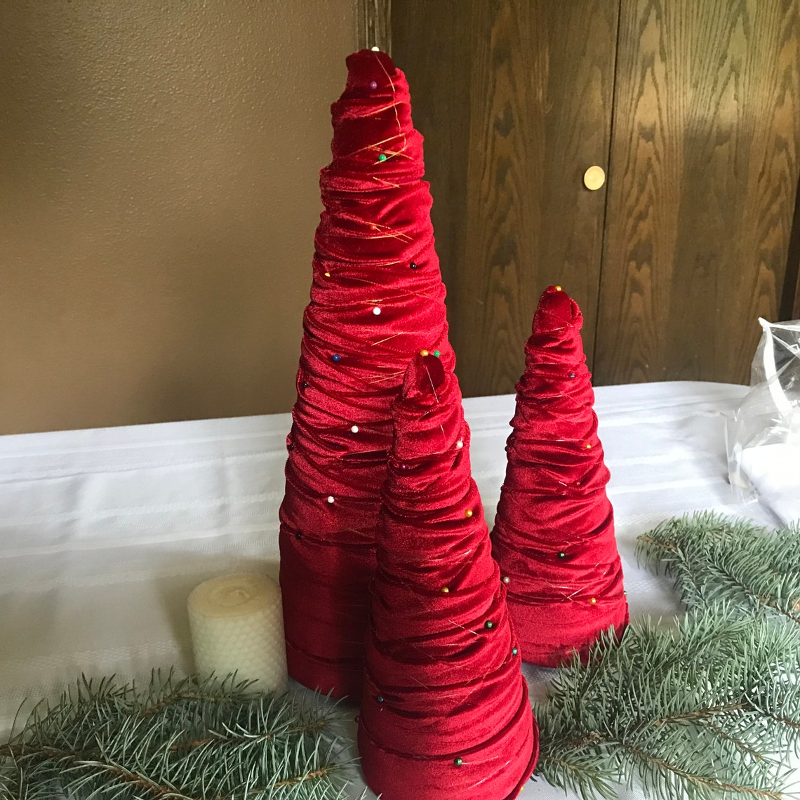 Deep Red Velvet Cone Trees Cone Trees Velvet Trees Etsy