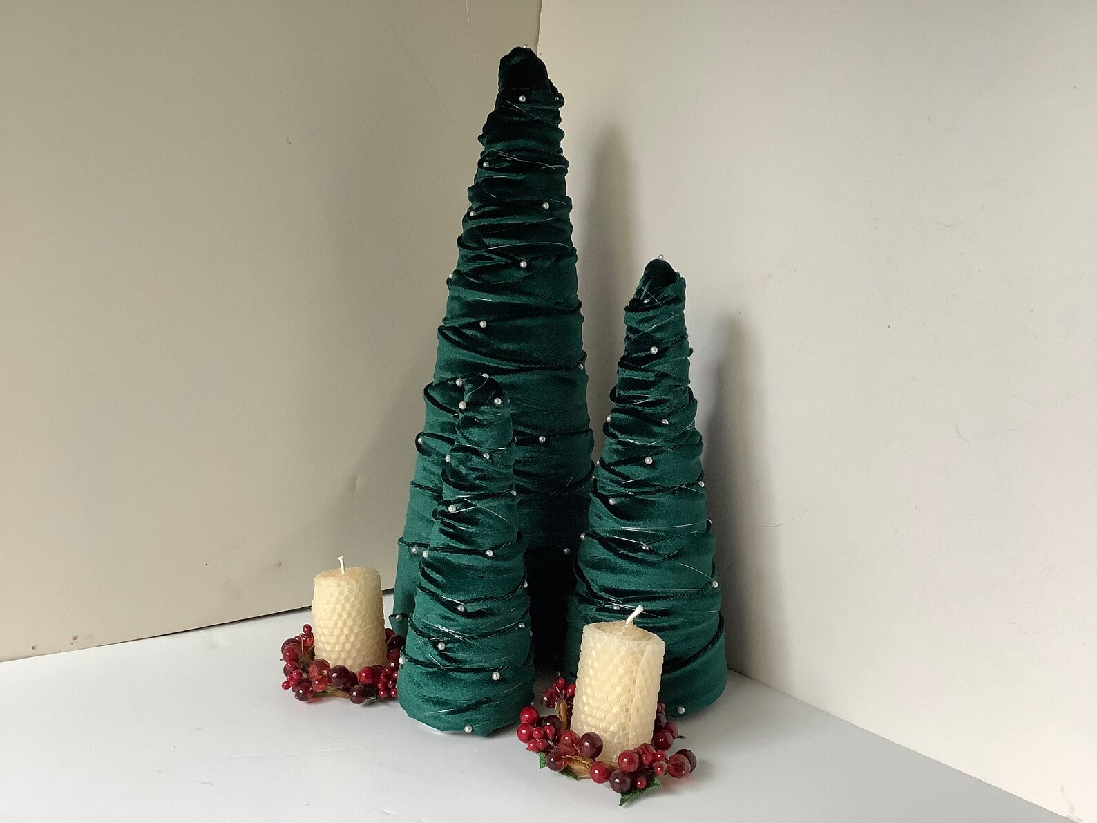 Forest Green Velvet Cone Trees Small Velvet Cone Tree Cone Etsy