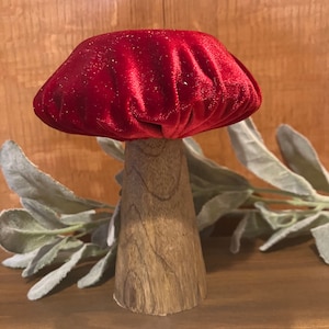 Wood Mushroom with Velvet Top, Velvet Mushroom, Rustic Home Decor, Fall Farmhouse Decor, Cottagecore Hostess Gift for Mom Birthday