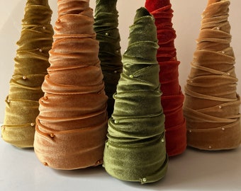 Soft Plush Velvet Trees in Fall Colors, Velvet Cone Trees, Autumn Centerpiece