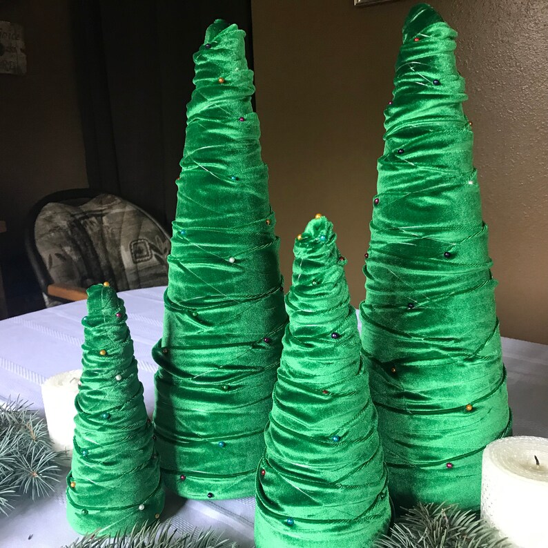 Emerald Green Velvet Trees Green Cone Trees Cone Trees Etsy