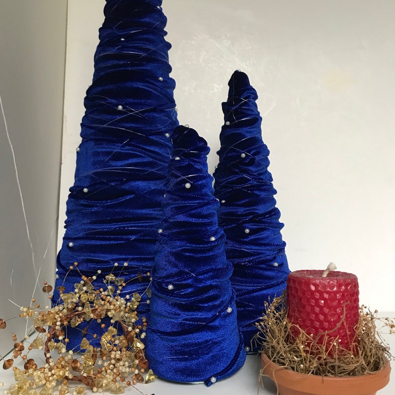 Royal Blue Velvet Christmas Tree, Velvet Christmas, Christmas Decor, Velvet Trees, Blue Velvet Trees, Three Royal Blue Velvet Trees image 2