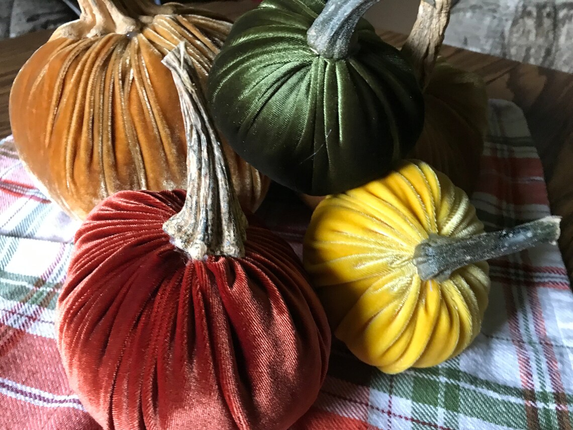 Autumn Velvet Pumpkin Centerpiece Fall Velvet Pumpkins Etsy
