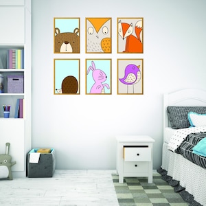 Imágenes de animales del bosque para habitación infantil, pósteres de pared A4 | Conjunto de 3 - 6 decoraciones para habitación de bebé