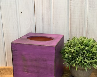 Wooden Tissue Box in Pretty Lavender~ Keenex Holder~ Square Tissue Box Holder~ Distressed~ Cottage~ Primitive ~ bedroom ~ dorm room~bathroom