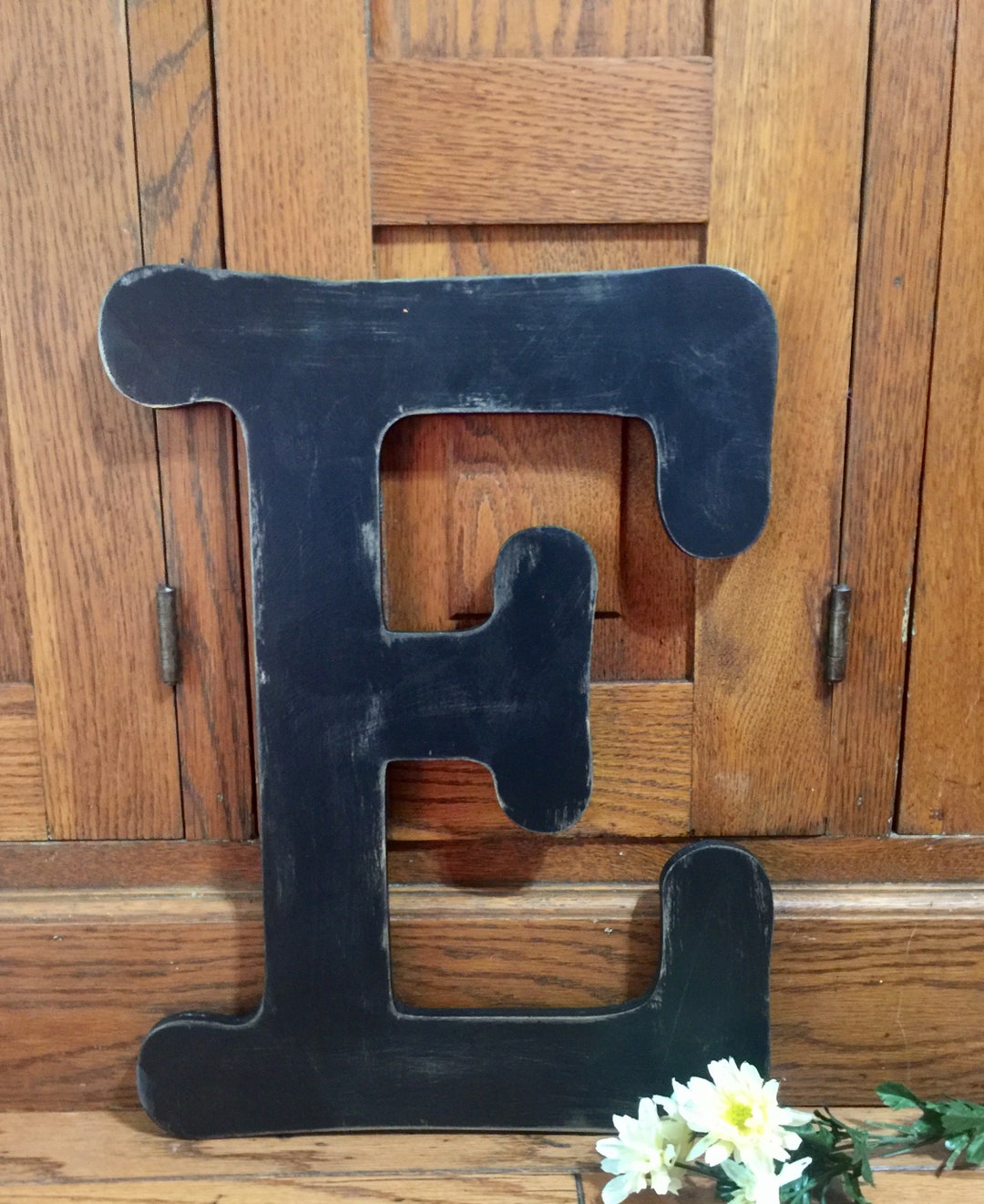 Letter E in Soft Black~~ 18 Inch Letter ~~ Cottage Chic and Distressed ...