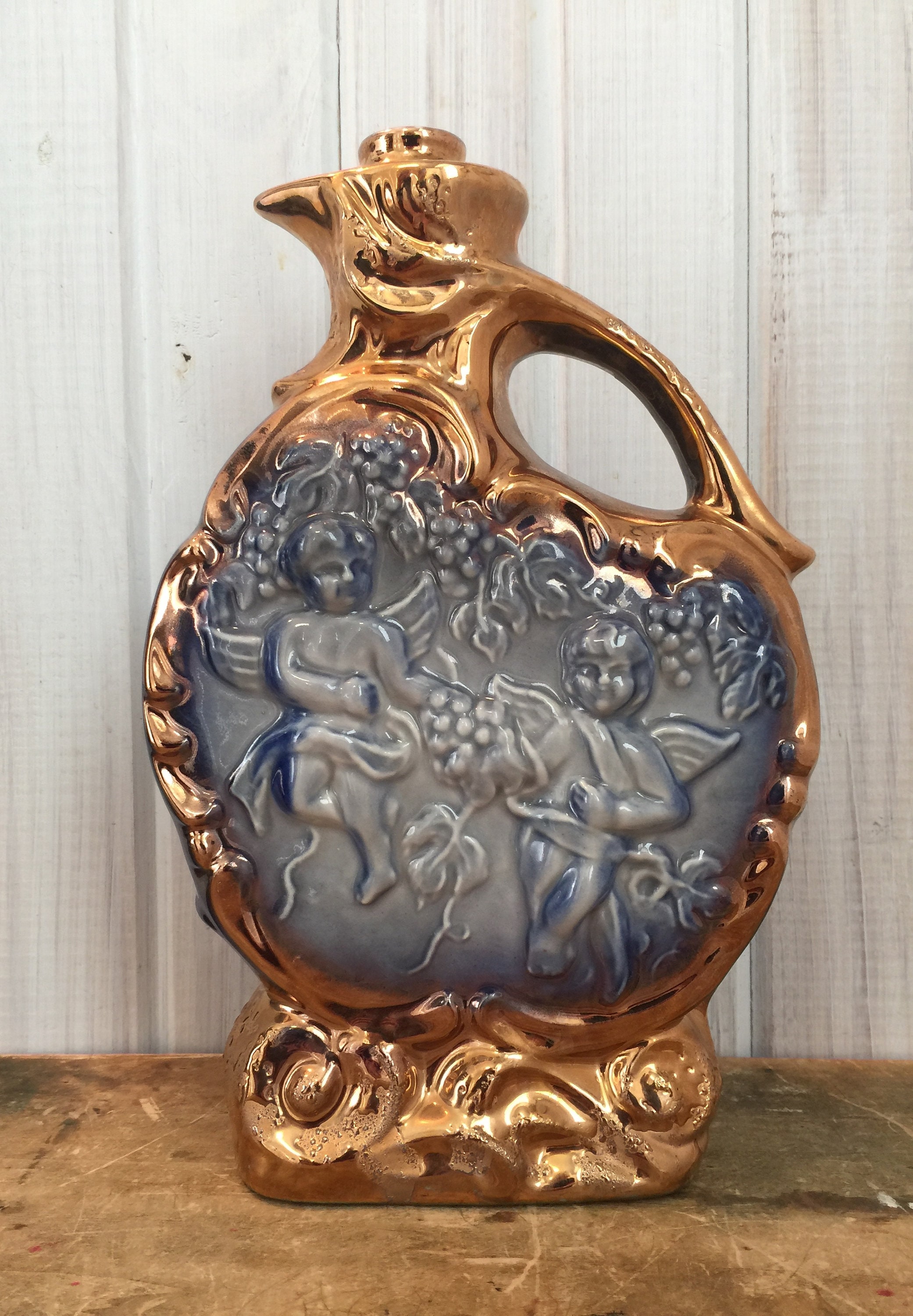 Vintage Jim Beam Decanter With Grapes and Cherubs ~ Ceramic
