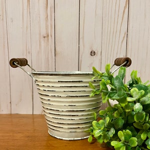 Large White Planter Bucket with Handles by C Wonder
