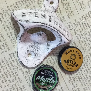 Vintage Inspired Wall Mount Bottle Opener in Soft White ~ Iron Bottle Opener ~ Bar ~ Man Cave ~ Patio ~ Choose your Color