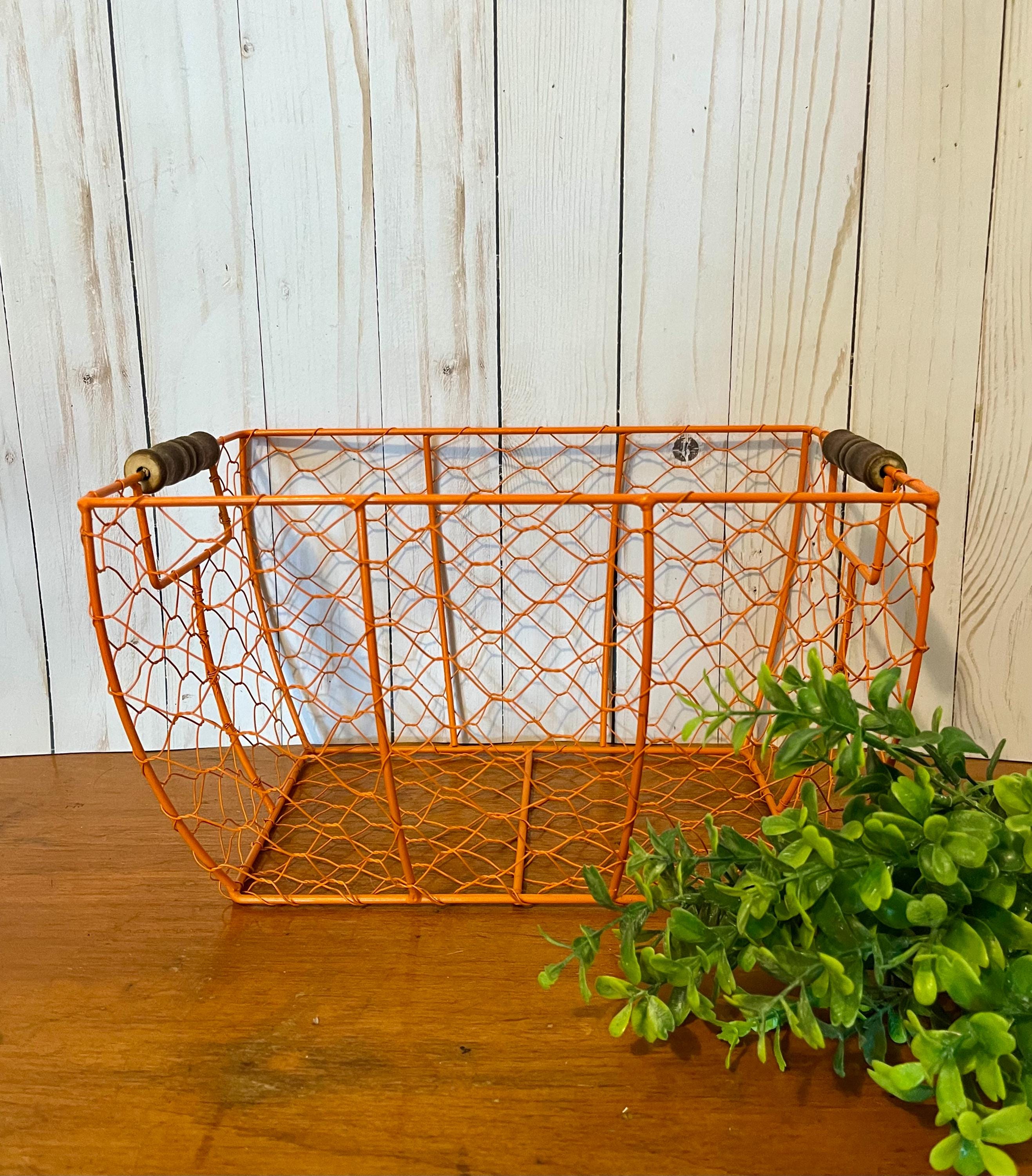 Panier En Fil Métallique D'inspiration Vintage Orange Brûlé Brillant ~ Panier En Fil De Fer Avec Poignées En Bois ~ Panier à œufs ~ Rangement De Cuisine ~ Corbeille De Fruits