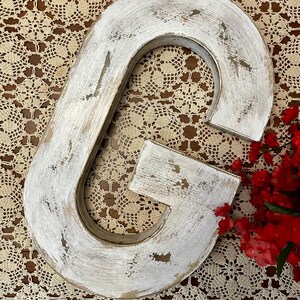 16 Inch Tall Letter G in Soft White ~ Wall Mount Letter ~ Cottage Decor ~ Distressed ~ Sturdy Paper Mache ~ Choose your color ~ Numbers too