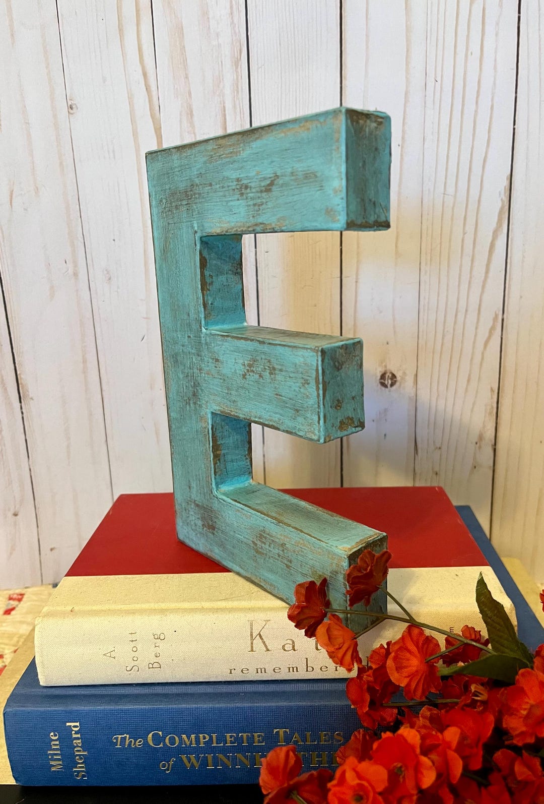 8 Inch Letter E in Bird Egg Blue ~ Sturdy Paper Mache Letter ~ Wooden ...