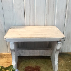 Distressed Wooden Stool in Soft White ~ Choose your Color ~ Cottage Step Stool ~ Vintage Inspired Wooden Stool ~ Shabby Plant Stand