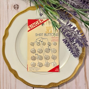 Vintage Dress Shirt Buttons ~ SINGER Shirt Buttons ~ White Buttons ~ Pearlized Buttons ~ Set of Vintage Buttons ~ 17 Buttons ~ Seamstress