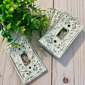 Vintage Inspired Wall Plate Covers in Soft White ~ Light Switch Cover ~ Outlet Cover ~ Metal ~ Ornate Plate Covers ~ Choose your color