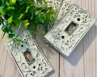 Vintage Inspired Wall Plate Covers in Soft White ~ Light Switch Cover ~ Outlet Cover ~ Metal ~ Ornate Plate Covers ~ Choose your color