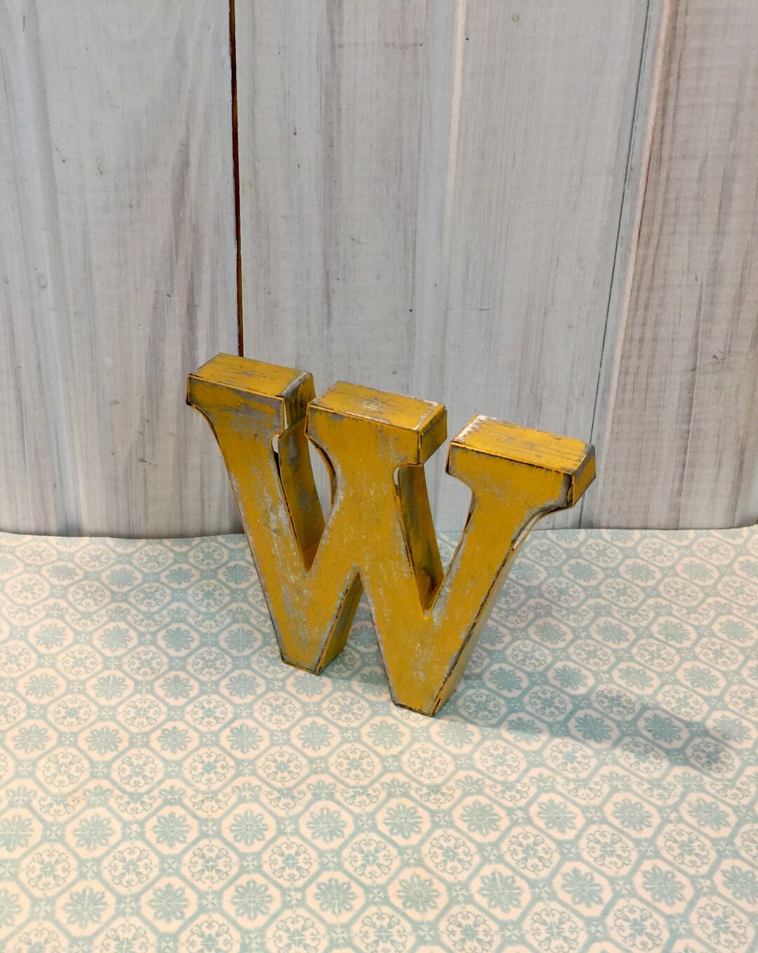 Vintage Inspired Metal Letter W Distressed Letter Mustard Etsy
