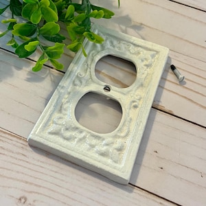 Vintage Inspired Wall Plate Covers in Soft White ~ Light Switch Cover ~ Outlet Cover ~ Metal ~ Ornate Plate Covers ~ Choose your color