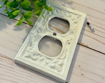 Vintage Inspired Wall Plate Covers in Soft White ~ Light Switch Cover ~ Outlet Cover ~ Metal ~ Ornate Plate Covers ~ Choose your color