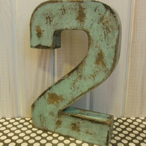 8 Inch Number Two in Bird Egg Blue ~  Blue Number Two ~ Sturdy Paper Mache ~ Birthday Party ~ Wooden Number ~ Birthday Cake Topoper