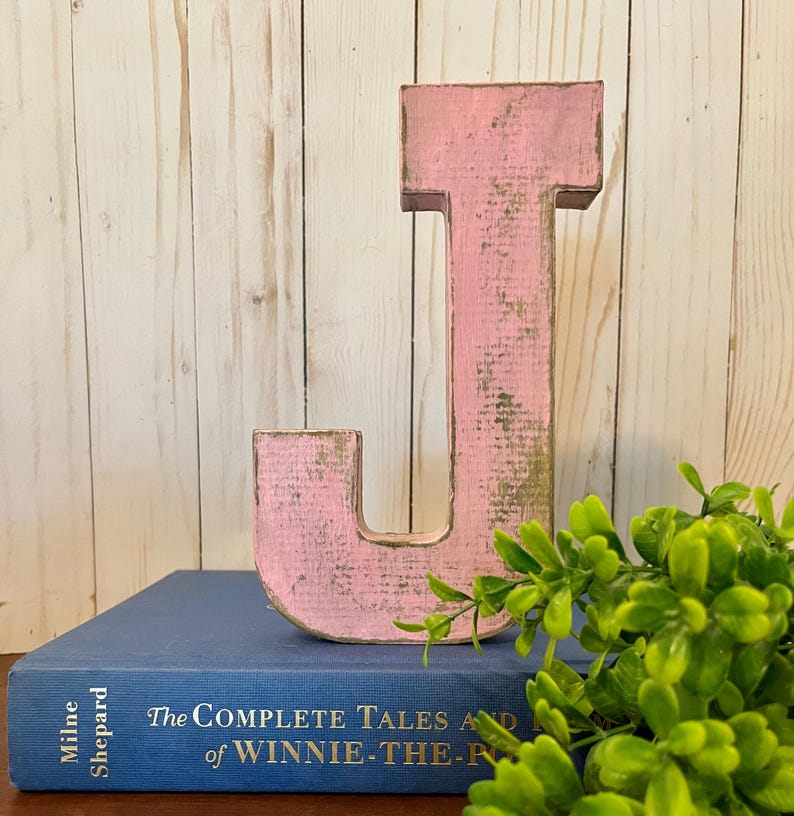 J Distressed Letter J in Baby Pink ~ Eight Inch Letter J ~ Distressed ~ Cottage ...