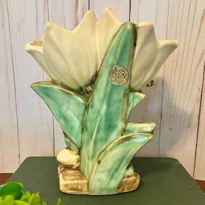 McCoy Keramik ~ McCoy Gelbe Tulpen-Vase ~ Doppel-Tulpenvase ~ 1940er Jahre ~ Vintage Keramik ~ Vintage Blumenvase ~ Handbemalte Keramik