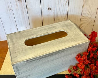 Wooden Tissue Box in Soft White ~ Keenex Holder ~ Rectangular Tissue Box Holder ~ Distressed ~ Cottage ~ bedroom ~ dorm room~bathroom
