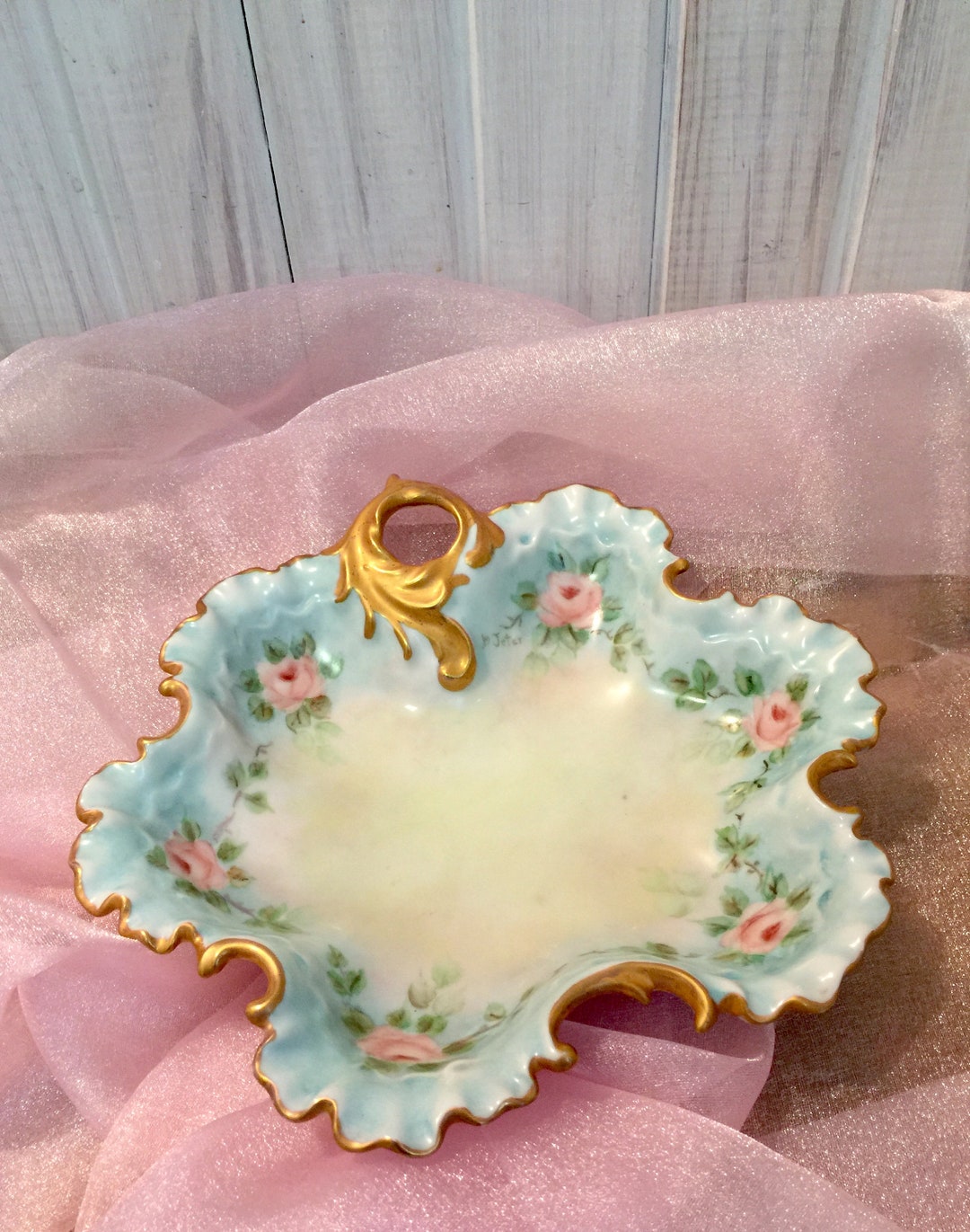 Vintage Hand Painted Candy Dish With Handle Painted Bonbon Etsy